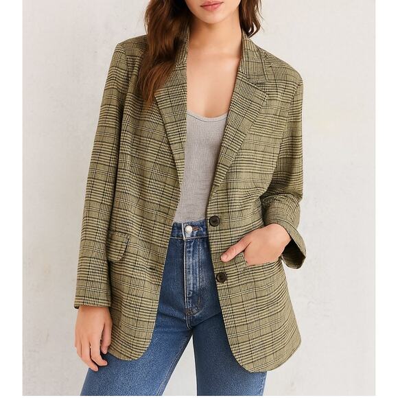 Urban Outfitters BB Dakota Tan Brown Plaid Blazer Jacket Small - Picture 1 of 6